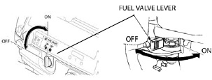 Illustration of a Honda Snow Blower fuel valve lever, on/off position