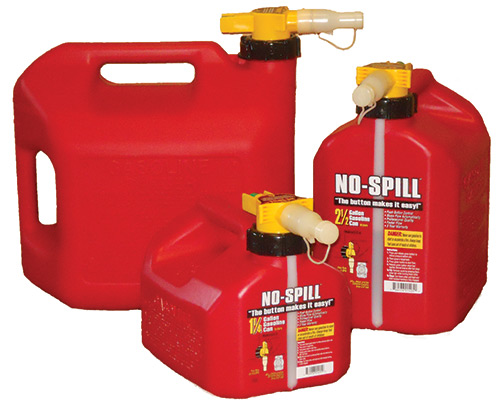 Large, Medium, and Small Red No-Spill Fuel Cans
