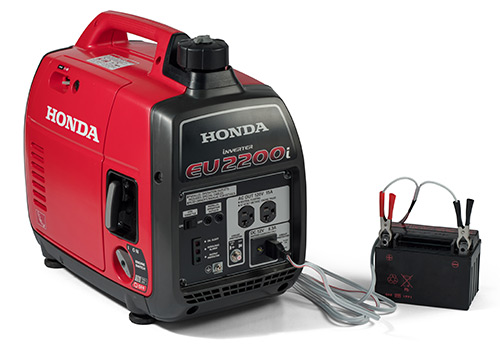 Honda EU2200i Generator charging a battery with a DC charging cord